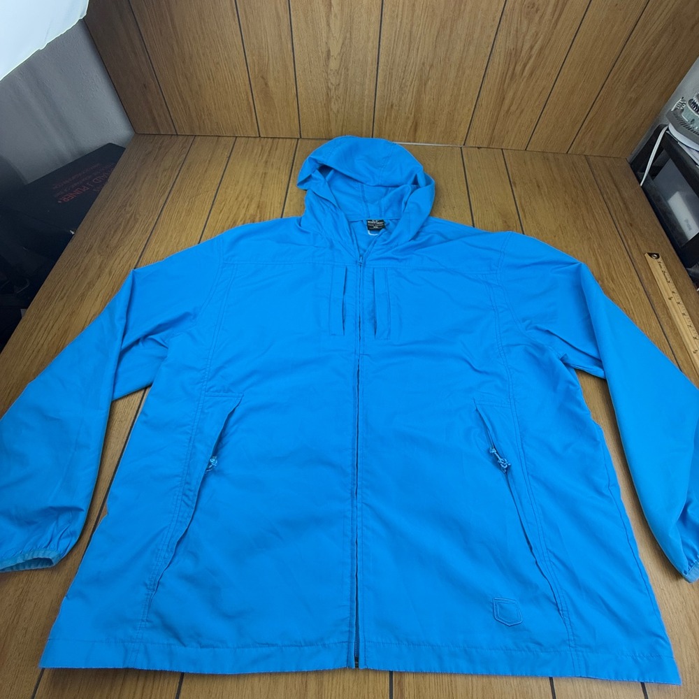 SCOTTeVEST Pack Jacket Mens XXL Blue 13 Pocket Travel Windbreaker Hooded Coat